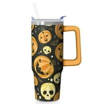 Halloween 30oz Insulated Coffee Mug with Handle and Straw Lid – Spooky Pumpkin Tumbler – Gift Travel Cup