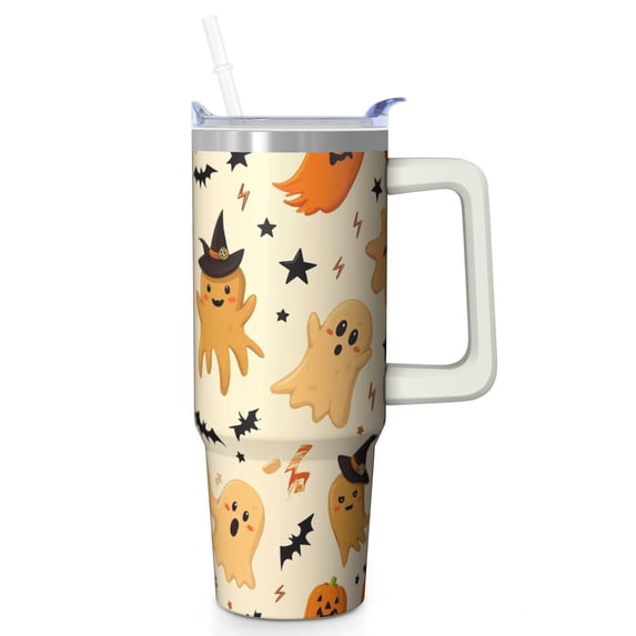 Halloween 30oz Spooky Coffee Mug with Handle and Straw Lid – Pumpkin Gift Tumbler – Insulated Travel Cup