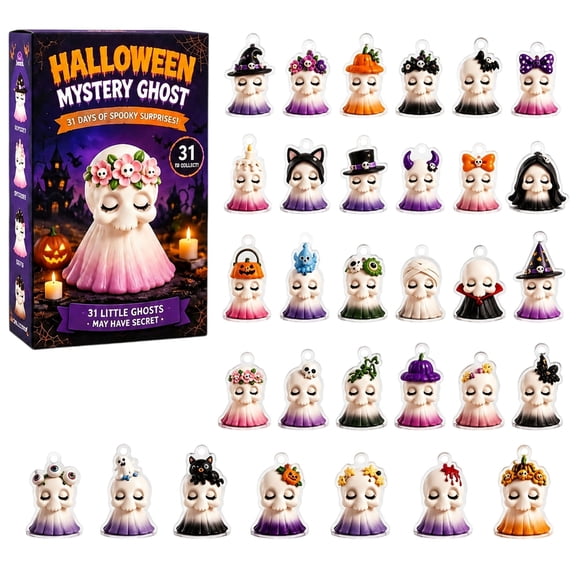 Halloween 31 Day Countdown Advent Calendar, 2D Flat Acrylic Spooky Festival Pendants Daily Reveal Blind Box for Party Decor, 31 Pieces