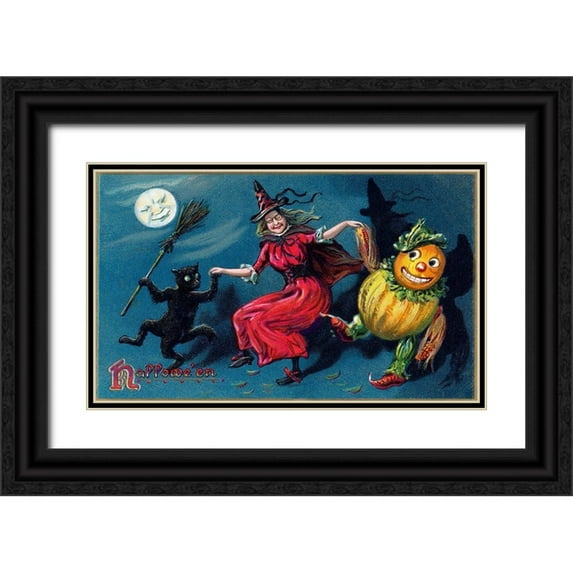 Halloween 32x21 Black Ornate Wood Framed with Double Matting Museum Art Print Titled - Halloween