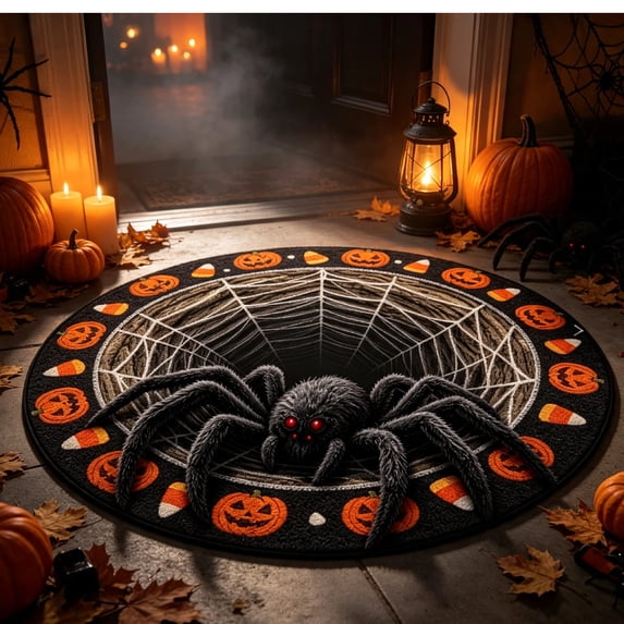 Halloween 3D Abyss Optical Illusion Quilted Round Rug, Spooky Haunted Staircase Depth Visual Area Mat, Non‑Slip Soft Fabric Floor Carpet for Living Room Halloween Home Party Decor,Styles Available