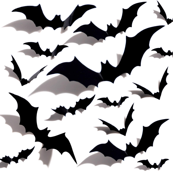 Halloween 3D Bats Decoration Plastic Bat Wall Stickers for Home Window Decor Party Supplies (44PCS)