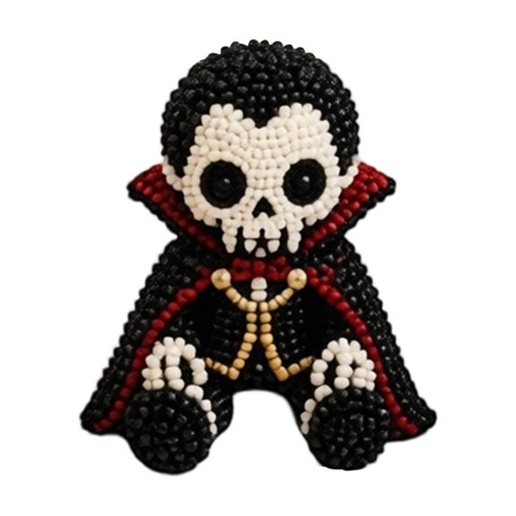 Halloween 3D Beaded Skeleton DIY Kit - 4 Piece Witch, Pumpkin, Vampire & Grim Reaper Craft Set -Supplies with Beads, Needles, Thread & Instructions for Gothic Home Decor & Unique Gift