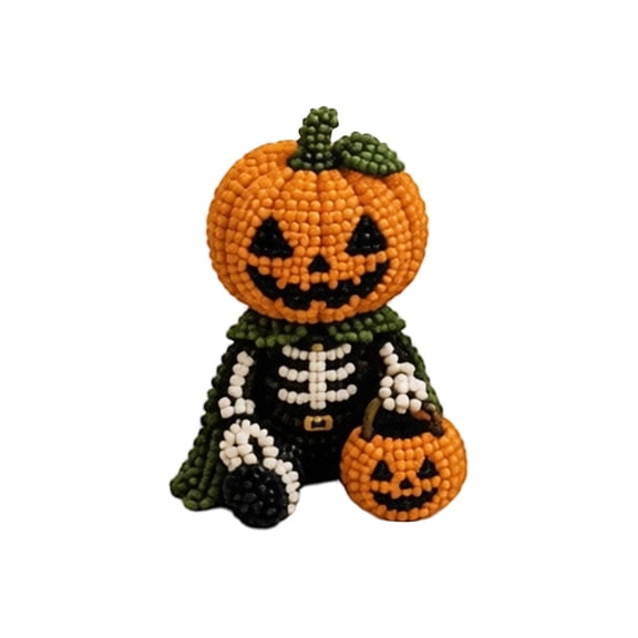 Halloween 3D Beaded Skeleton DIY Kit - 4 Piece Witch, Pumpkin, Vampire & Grim Reaper Craft Set -Supplies with Beads, Needles, Thread & Instructions for Gothic Home Decor & Unique Gift