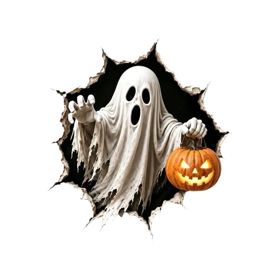 Halloween 3D Break‑Through Wall Decal, Realistic Crack Rip‑Effect Self‑Adhesive Vinyl Sticker, Removable Wall Art Decor for Door Room Party Ghost