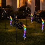 Halloween 3D Flying Witch Cauldron Garden Stake Light, Waterfall Style Flowing LED Light, Weather Resistant Outdoor Ornament for Yard, Lawn, Pathway