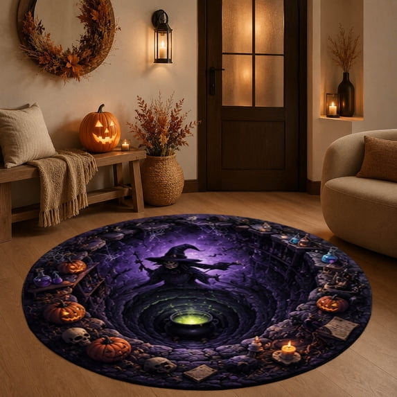 Halloween 3D Hole Round Rug Optical Illusion Doormat for Entryway Decor, 15.8in