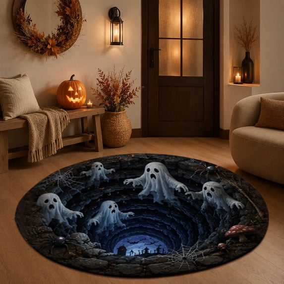 Halloween 3D Illusion Round Area Rug Soft Non Slip Floor Mat With Spooky Design For Living Room Bedroom Entryway Home Decor 15.7x15.7 Inches