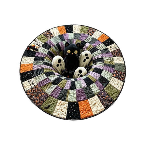 Halloween 3D Illusion Rug, Spiral Black Cat Mat – 23.6" Soft Velvet Round Doormat for Entryway, Porch & Holiday Decor