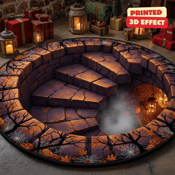 Halloween 3D Illusion Rug, Spooky Pumpkin Stair Hole Rug