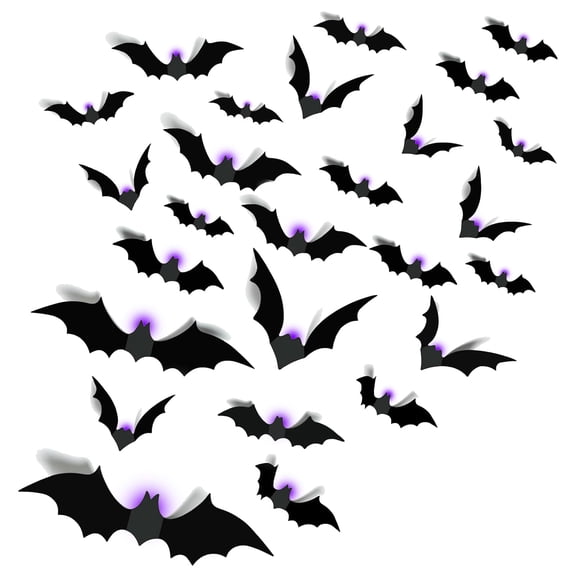 Halloween 3D Lighted Bats, 2025 New LED Purple Lighted 3D Bat Stickers, Upgrade LED Glowing Bat Group Hanging Wall Luminous Glow Clings Multipack (12PCS)