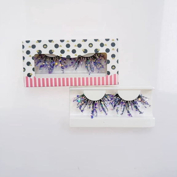 SABRINA 3D Purple Glitter Faux Lashes, Dramatic Fluffy Strip Lashes for Halloween