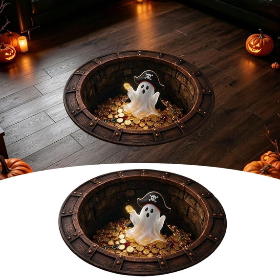 Halloween 3D Optical Illusion Round Area Rug, 24in Ghost and Spirit Stone Well Visual Floor Mat, Washable Decorative Carpet for Entryway, Bedroom, Porch & Halloween Party Decor (C)