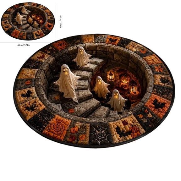Halloween 3D Optical Illusion Round Area Rug, Spooky Ghost Cave Printed NonSlip Floor Mat, Fall Pumpkin Spider Web Decorative Carpet for Home Party Indoor Decor