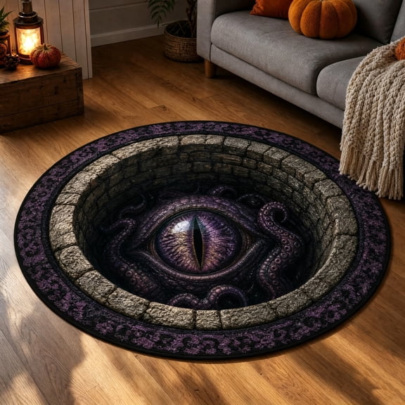 Halloween 3D Optical Illusion Round Rug, Creepy Eyeball Vortex Carpet