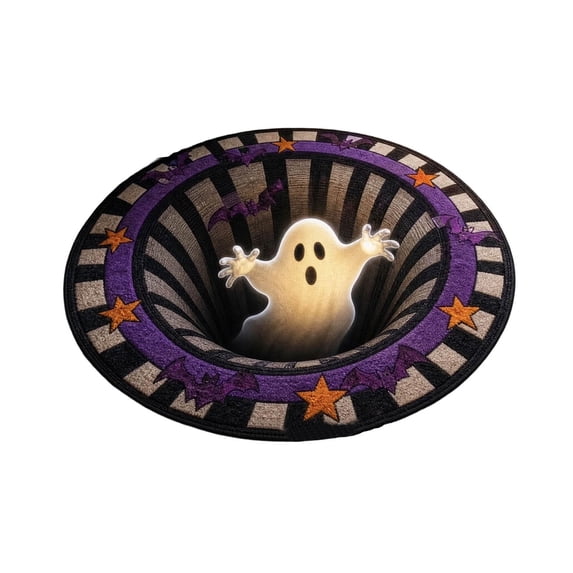Halloween 3D Optical Illusion Round Rug, Velvet Vortex Ghost Circular Floor Mat, Non Soft Indoor Seasonal Carpet For Bedroom, Living Room & Bathroom Decorï¼50*50cm)