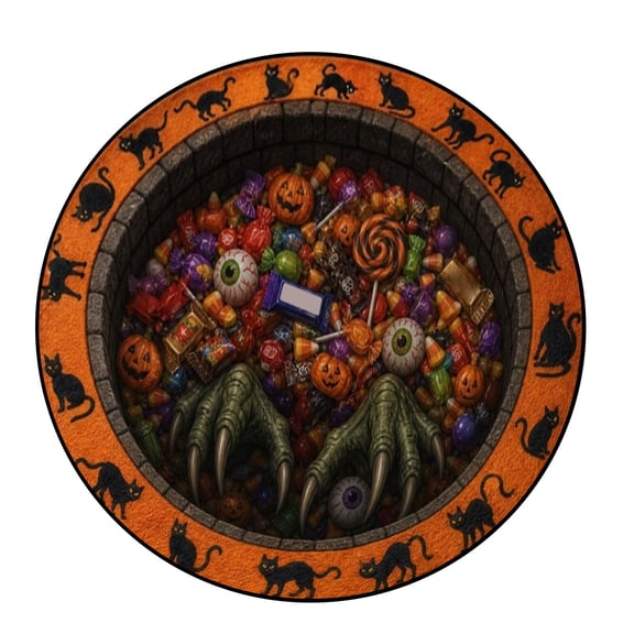 Halloween 3D Optical Illusion Round Rug, Soft Wear Resistant Floor Mat, Spooky 3D Halloween Rug with Depth Pattern, Non-Slip for Entryway Living Room Dorm