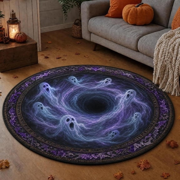 Halloween 3D Optical Illusion Round Rug, Soft Wear Resistant Floor Mat, Spooky Ghost Vortex Decor Carpet for Bedroom Living Room