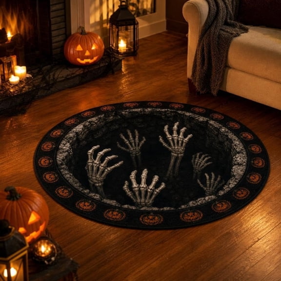 Halloween 3D Optical Illusion Round Rug, Soft Wear Resistant Floor Mat, Spooky Ghost Vortex Decor Carpet for Bedroom Living Room