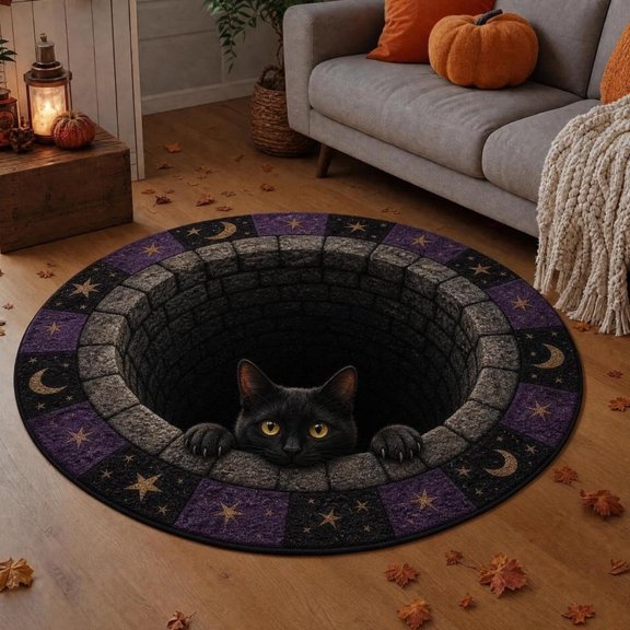Halloween 3D Optical Illusion Round Rug, Soft Wear Resistant Floor Mat, Spooky Ghost Vortex Decor Carpet for Bedroom Living Room