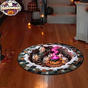 Halloween 3D Optical Illusion Round Rug, Spooky Ghost Pumpkin Well Circular Floor Mat, Non Slip Low Pile Doormat, Halloween Decorations, Indoor Covered Outdoor Entryway Bedroom Party Home Decor