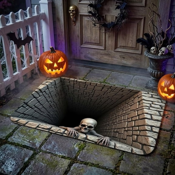 Halloween 3D Optical Illusion Rug, Brick Bottomless Area Mat, Non-Slip Soft Indoor Carpet, Decor Mat For Bedroom