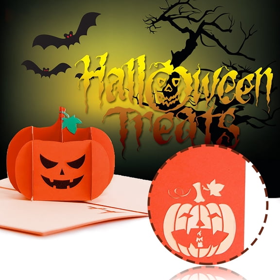 Halloween 3D Pop Up Greeting Card Angry Pumpkin Paper Sculpture Stereo Card Spooky Holiday Decoration Envelope Included Halloween Party Favors