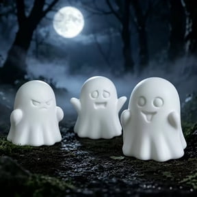 Halloween 3D Printed Mini Ghost Family Figurine Set,5 Pcs Cute Multi Expression Plastic White Ghost Statues,Small Spooky Halloween Tabletop Decor for Mantel Shelf Indoor Layout