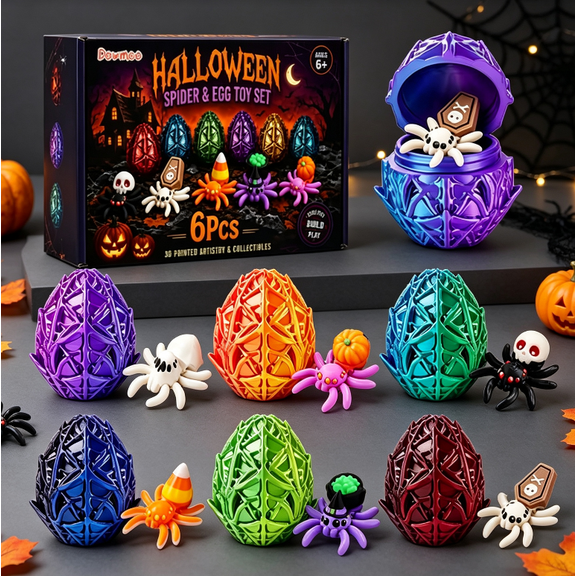 Halloween 3D Printed Spider Egg Set Creative Posable Spider Figurines Hatching Surprise Eggs Kids Holiday Toys