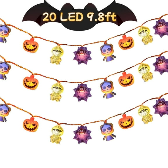 Halloween 3D Pumpkin String Lights - 20 LED 9.8ft, Battery Powered