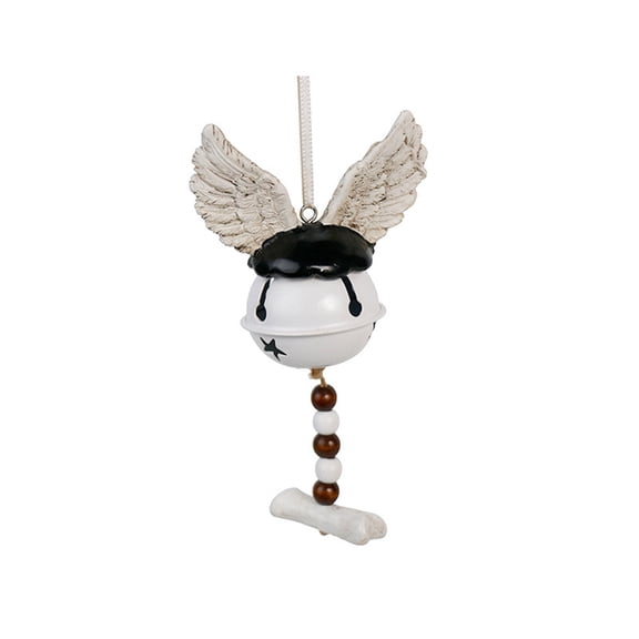 Halloween 3D Resin Skull Bell Hanging Ornament Set - Gothic Horned Devil and Angel Wing Wind Chime Pendant with Beads and Bone, Spooky Home Decor for Door Window Wall Room Party