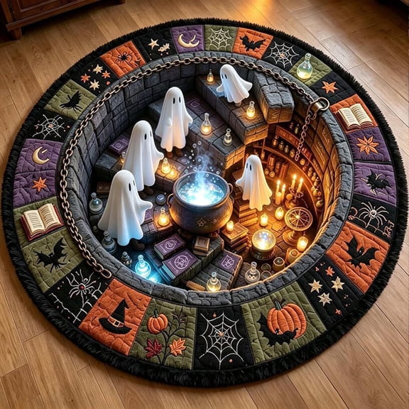 Halloween 3D Rugs Optical Illusion, Haunted Staircase Round Rug, Halloween Area Rug, Spooky Floor Mat for Living Room Bedroom Entryway Party Decor (G)