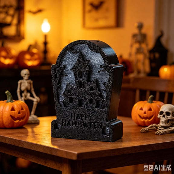 Halloween 3D Stone LED Light Decor, Hanging Ghost Bat Witch Silhouette Night Light, Spooky Tabletop Ornament Lamp for Halloween Party Haunted House Decorations