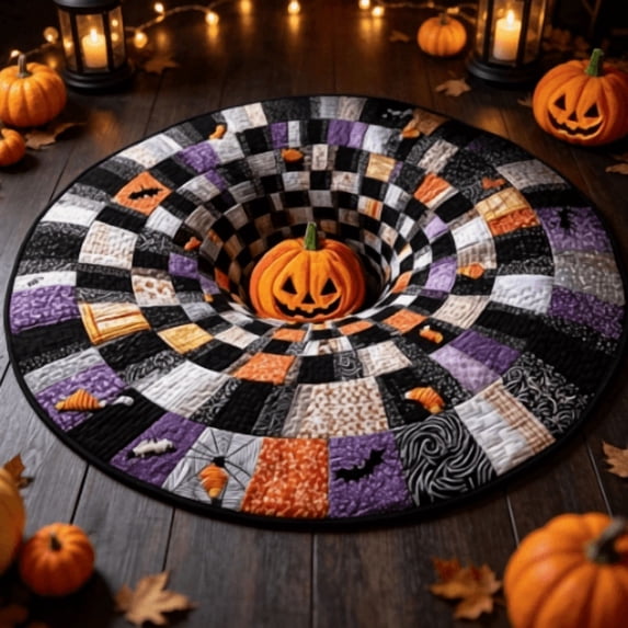 Halloween 3D Visual Illusion Rug Checkered Vortex Skull Pumpkin Floor Mat Non- Decorative Carpet For Entryway Bedroom Halloween Party Home Decor
