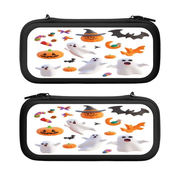 Halloween 3d Elements (2), Carrying Case For Nintendo Switch & OLED Version, Eva Lightweight Shockproof Protective Pouch Case for Game Console & Accessories with 10 Game Card Slot & Wristband, Black
