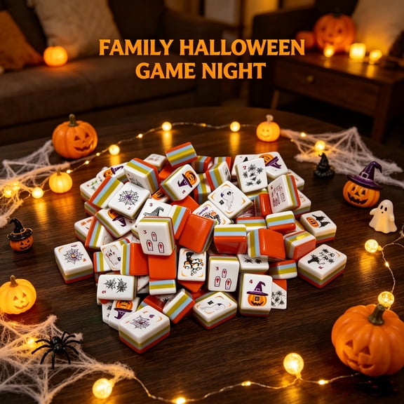 Halloween 4 Layer Mahjong Tiles Set 160 pcs Acrylic Deep Engraved Majiang Gift Ready for Adult Mah Jong Lovers Social Games Gift Idea