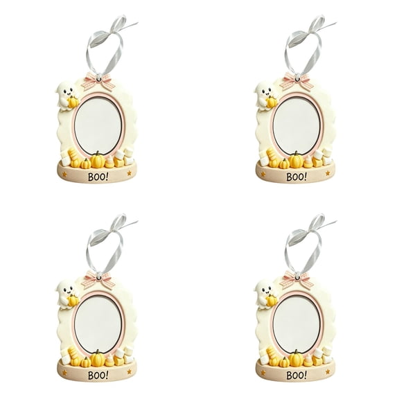 Halloween 4 PCS Photo Frame Ornaments, Pumpkin Hanging Picture Frame Keepsake Decor, Sweet Holiday Tabletop or Wall Display with Ribbon, Cute 3D Craft for Home Party Gift