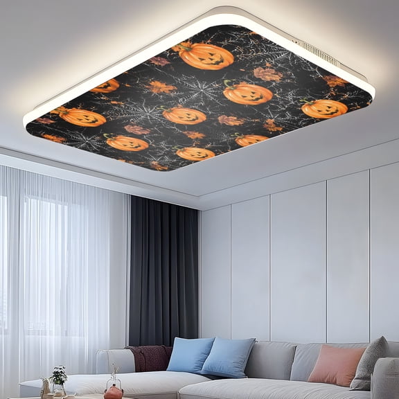 Halloween 4 Pcs Fluorescent Light Covers 4 x 2 Feet, Fall Orange Scary Pumpkin Cobweb Maple Leaf Black Covers for Ceiling Lights Magnetic Light Cloth Filter for Classroom Office Home