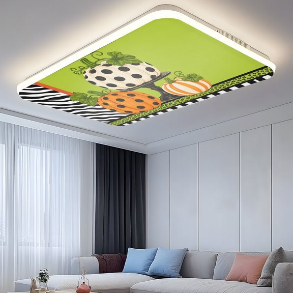 Halloween 4 Pcs Fluorescent Light Covers 4 x 2 Feet, Fall Polka Dot Pumpkins Leopard Pattern Green Orange Covers for Ceiling Lights Magnetic Light Cloth Filter for Classroom Office Home