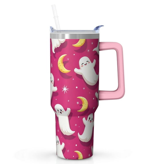 Halloween 40oz Coffee Travel Tumbler with Handle and Straw Lid – Pumpkin Gift Insulated Cup for Hot Cold