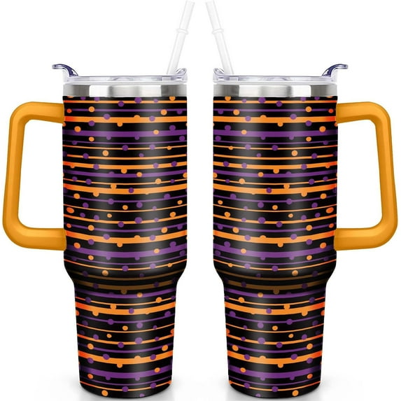 Halloween 40oz Insulated Stainless Steel Tumbler - Bat Design,Spill-Proof Lid,Handle & Straw,Travel Coffee Cup,Boo Gift for Women Men (1PC)