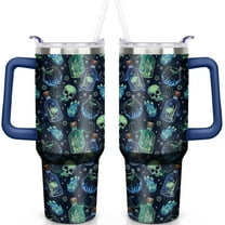 Halloween 40oz Insulated Stainless Steel Tumbler - Bat Design,Spill-Proof Lid,Handle & Straw,Travel Coffee Cup,Boo Gift for Women Men (1PC)