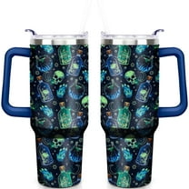 Halloween 40oz Insulated Stainless Steel Tumbler - Ghost & Pumpkin Design,Spill-Proof Lid,Handle & Straw,Travel Coffee Cup,Boo Gift for Women Men (1PC)