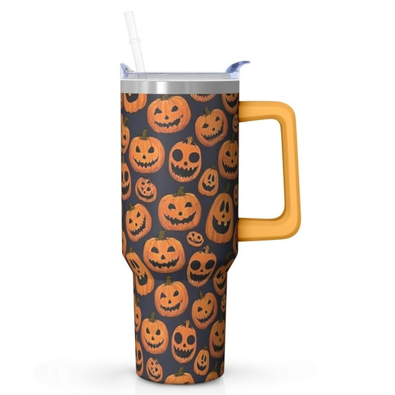 Halloween 40oz Tumbler with Handle and Straw Lid – Insulated Travel Coffee Mug for Hot Cold Drinks – Spooky Pumpkin Gift for Women