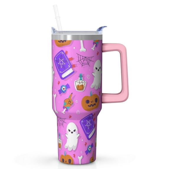 Halloween 40oz Tumbler with Handle and Straw Lid – Spooky Insulated Travel Mug – Perfect Pumpkin Gift Cup