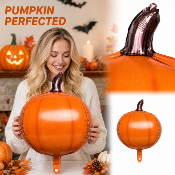 Halloween 4D Pumpkin Foil Balloon with Self-Sealing Design, 25 Inch, 10-Pack, Orange, for Halloween Party Decor, Decorations