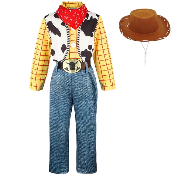Halloween 4Pcs Plaid Button Up Cowboy Shirt with Vest and Red Bandana Set