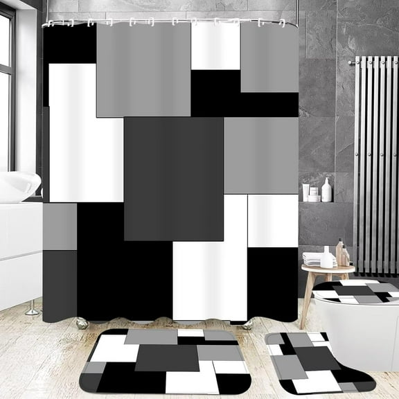 Halloween 4Pcs Pumpkin Shower Curtain Sets with Non-Slip Rugs, Toilet Lid Cover and Bath Mat, Haunted House Waterproof Shower Curtains Bathroom Decor Set Halloween Decor