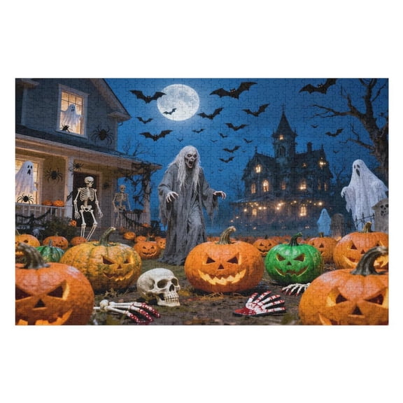 500 Piece Halloween Spooky Haunted House Puzzle for Adults – Pumpkins Ghosts Bats Jigsaw, Fun Adult Game for Game Night