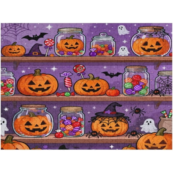 Halloween 500 Piece Puzzles for Adults, Halloween Spider Candy Jar for Adults, Hard Challenge Art Jigsaw Puzzles, for Gifts Birthday Party Games Family, 20.5x15 Inch Dust Free Puzzle